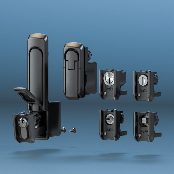 TWO SWINGHANDLES, SEVERAL LOCKING DEVICES AS INTERCHANGEABLE MODULES